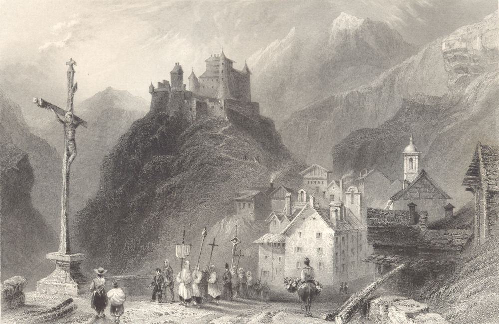HAUTES-ALPES. Château Queyras. Religious procession. Donkey. BARTLETT 1838